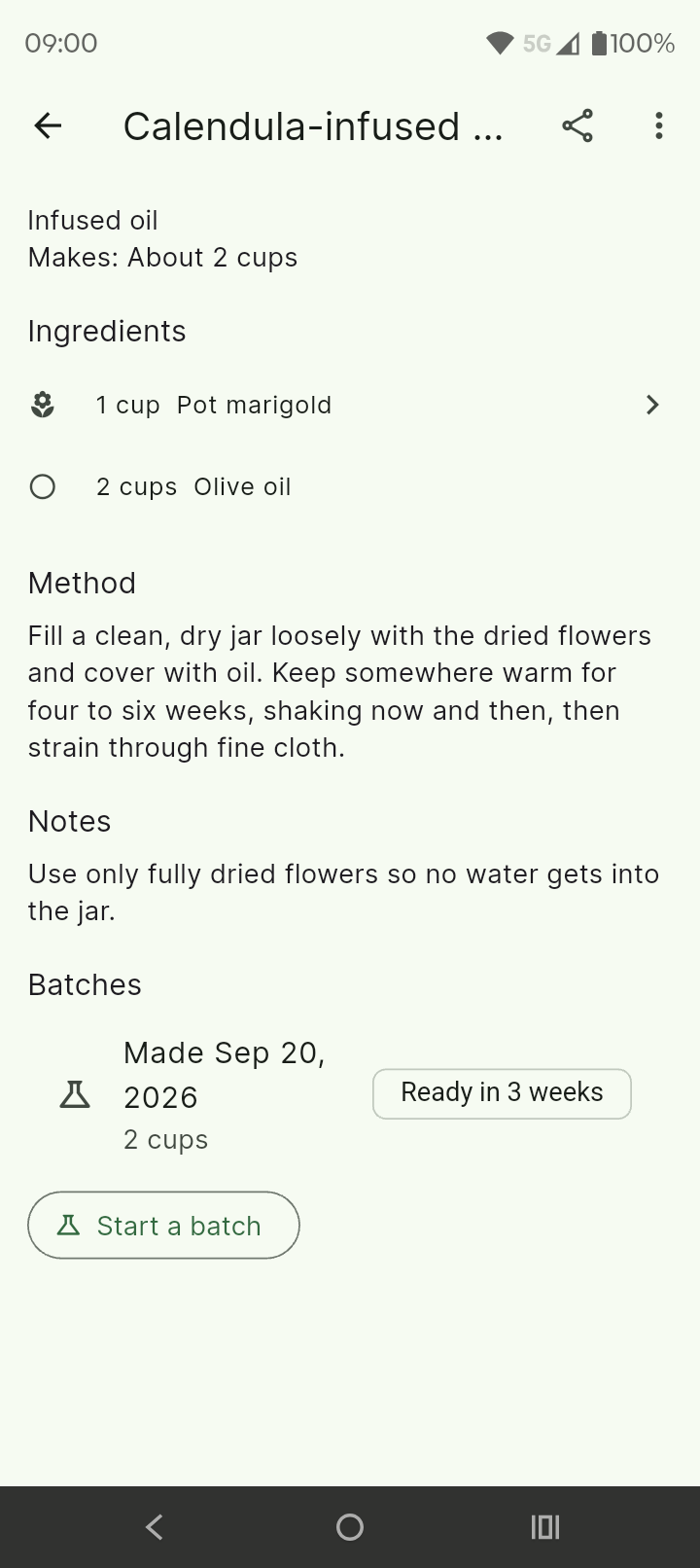 A recipe linked to its herbs