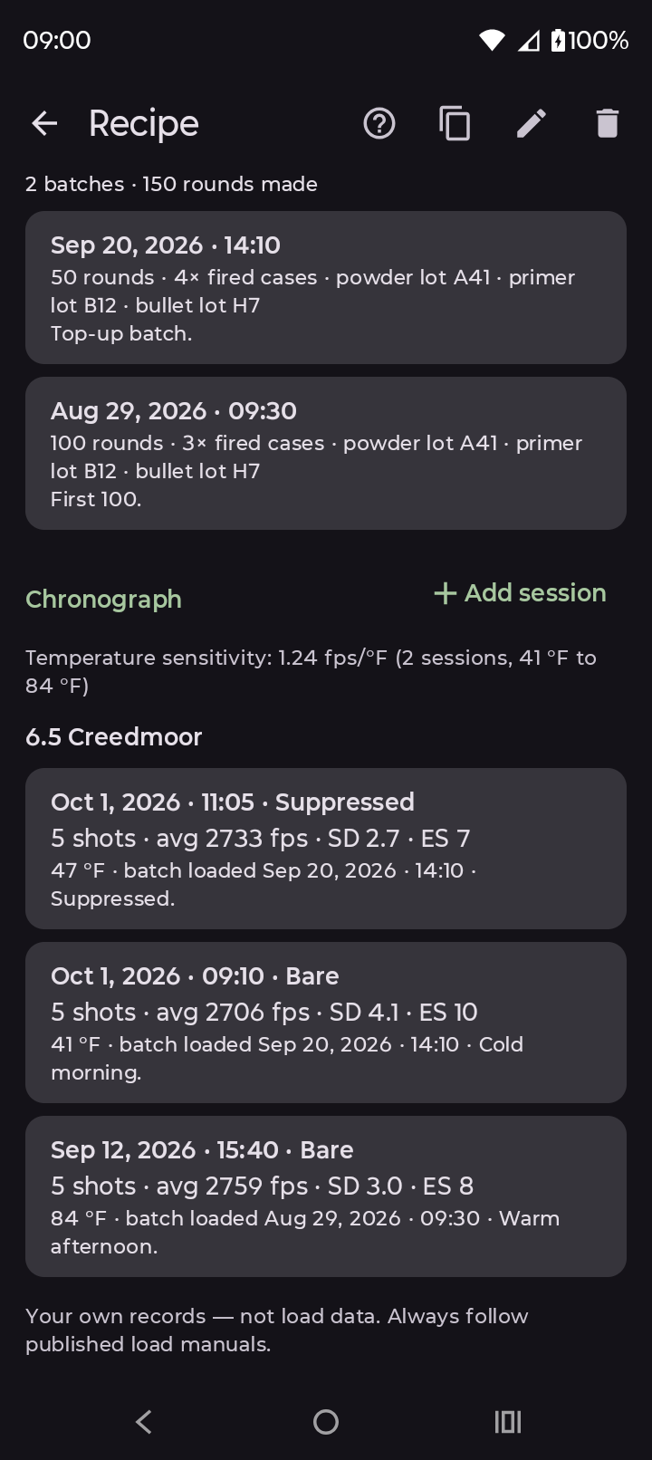 A recipe with chronograph sessions and temperature sensitivity