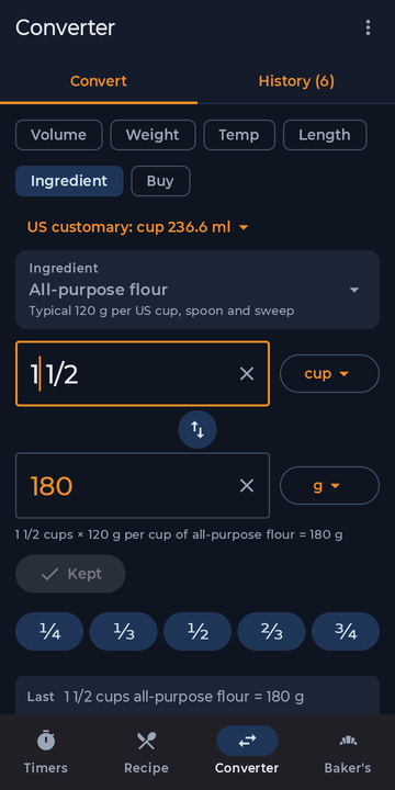 Converting cups of flour to grams