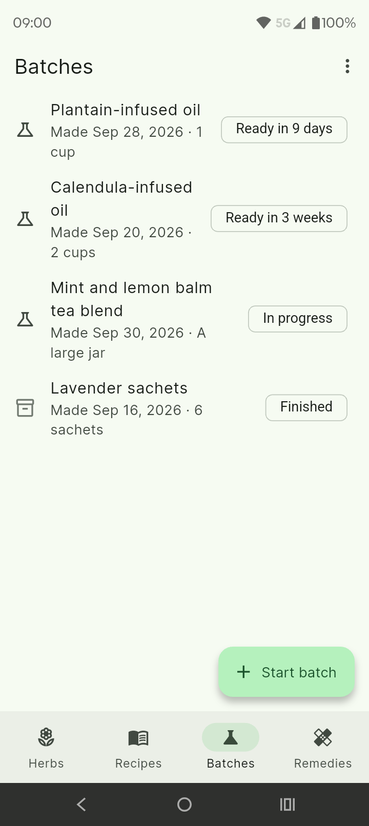 Batches with ready dates