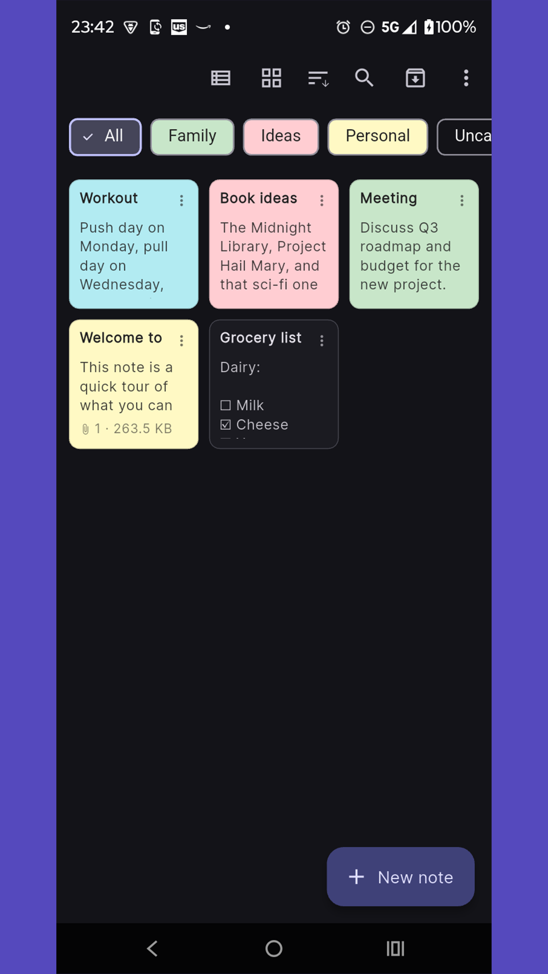 NoteMagic grid view with colorful notes