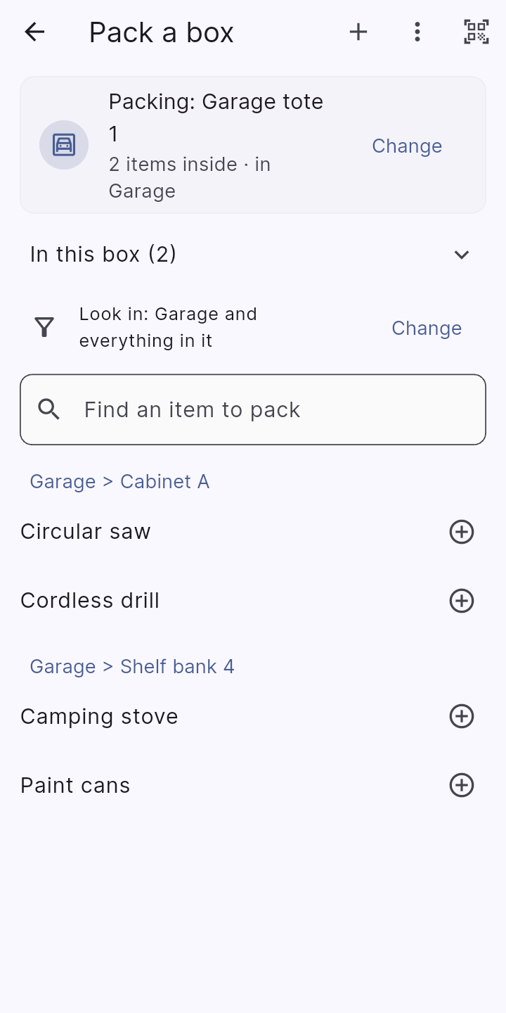 Packing a box: tap items to put them in, with Undo.