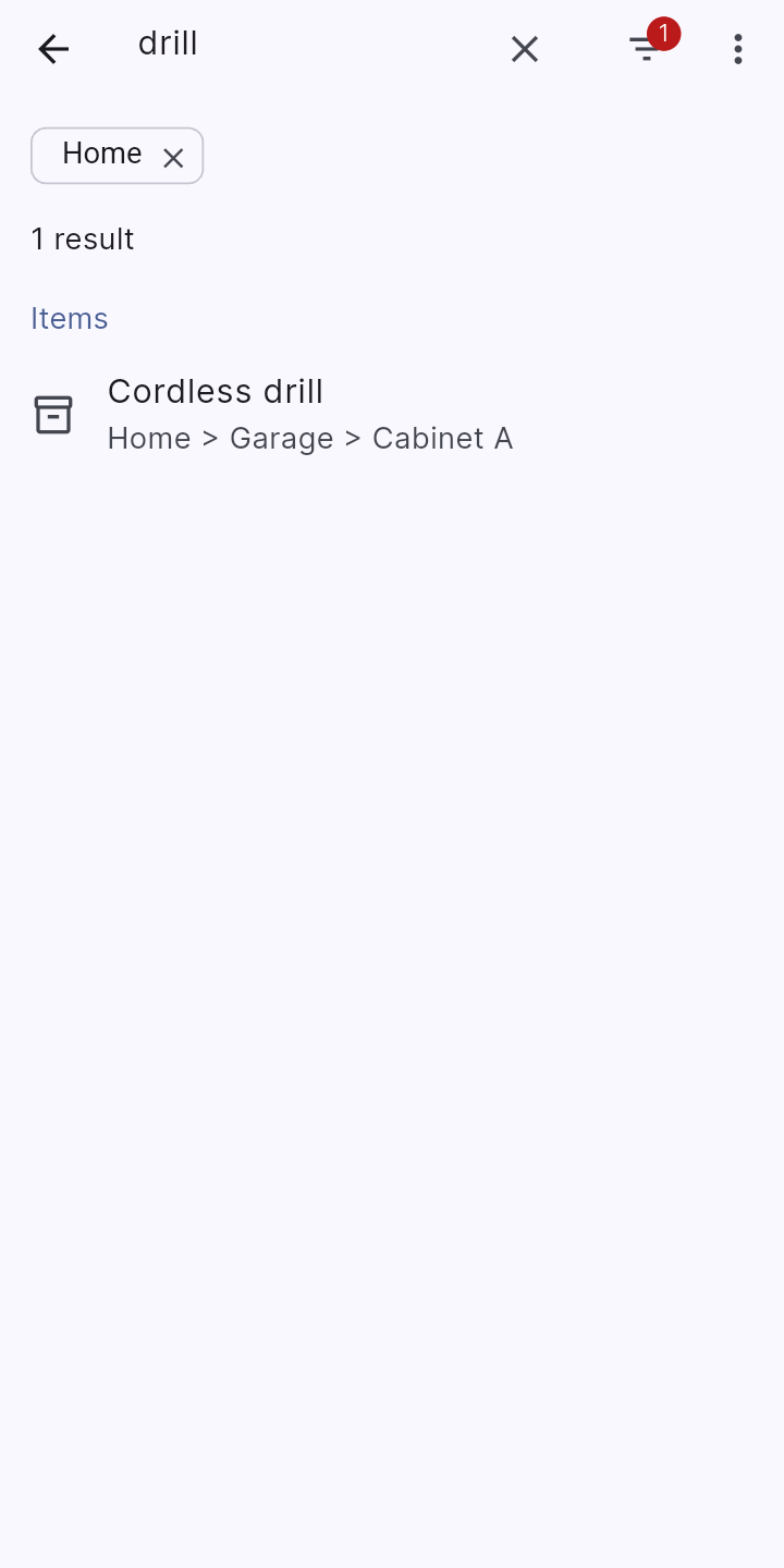 One search across items, places, history and contacts.