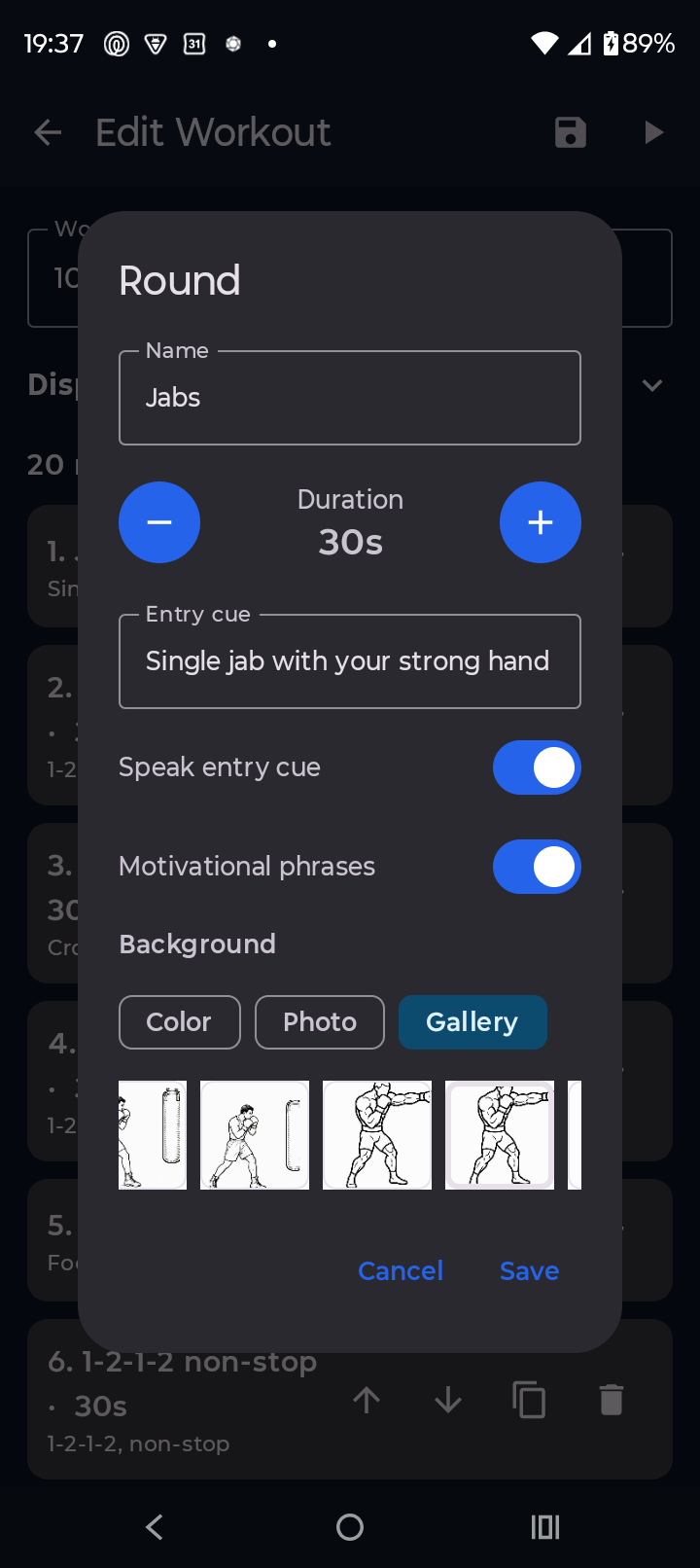 The round editor dialog
